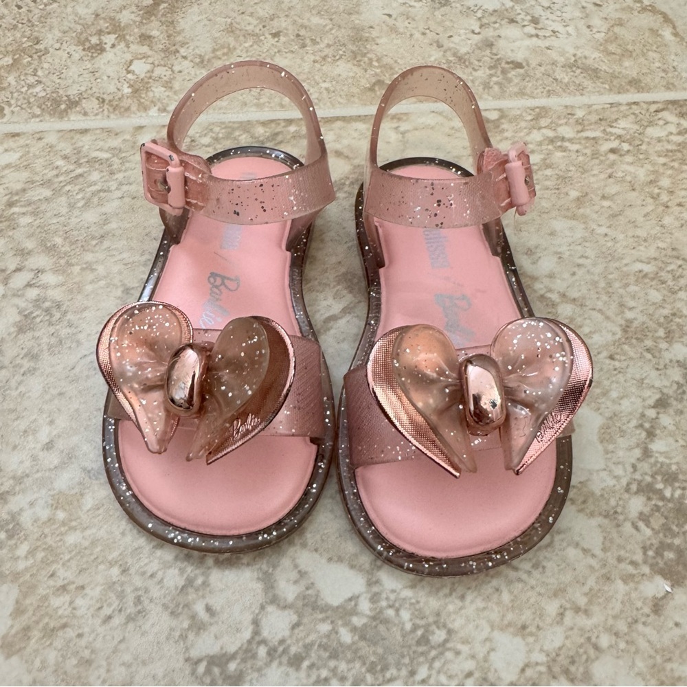 Mini Melissa + Barbie pink glitter sandals size: 7